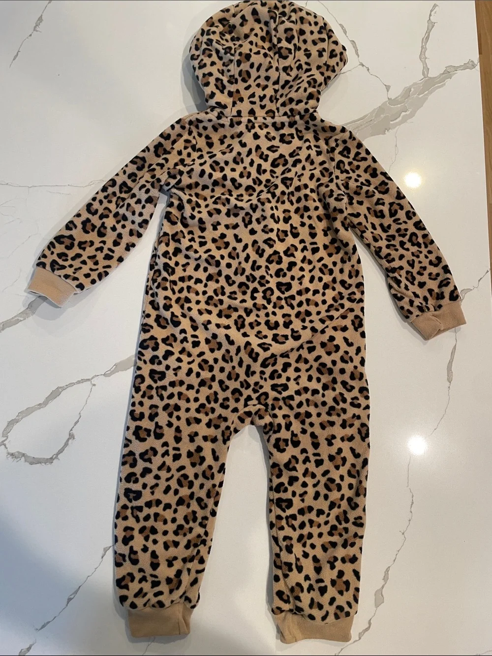 Carter's Leopard Print Hooded One-Piece  Fleece - Tan and Black